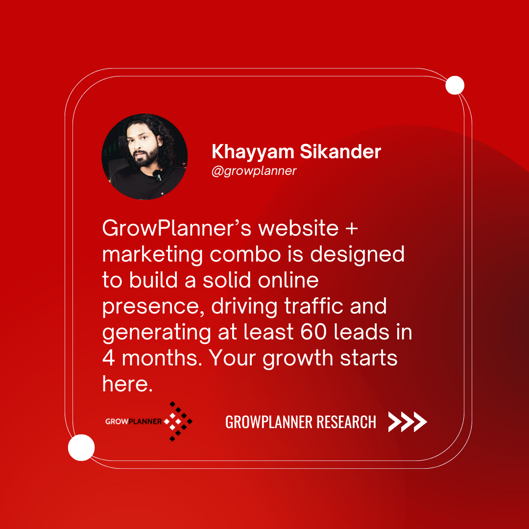GrowPlanners website + marketing combo is designed to build a solid online presence driving traffic and generating at least 60 leads in 4 months. Your growth starts here GrowPlanners combo package includes a custom website, marketing strategies, and a guaranteed increase in leads